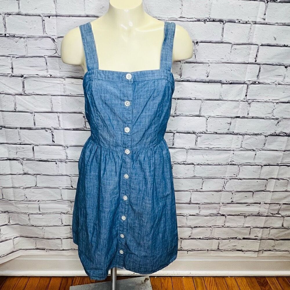 J.Crew Womens Blue Button Down Strappy Denim Jumper Mini Dress Size 2